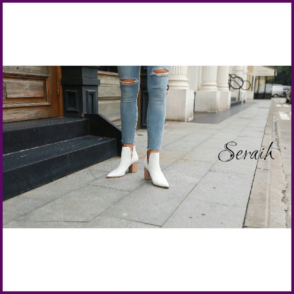 Pointed Toe Ankle Booties Stacked Block Heel Cuto… - image 8